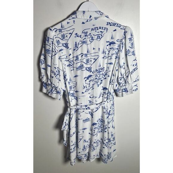 Anthropologie Maeve Short-Sleeve Collared Italian Coast Wrap Mini Dress Medium - Picture 5 of 12